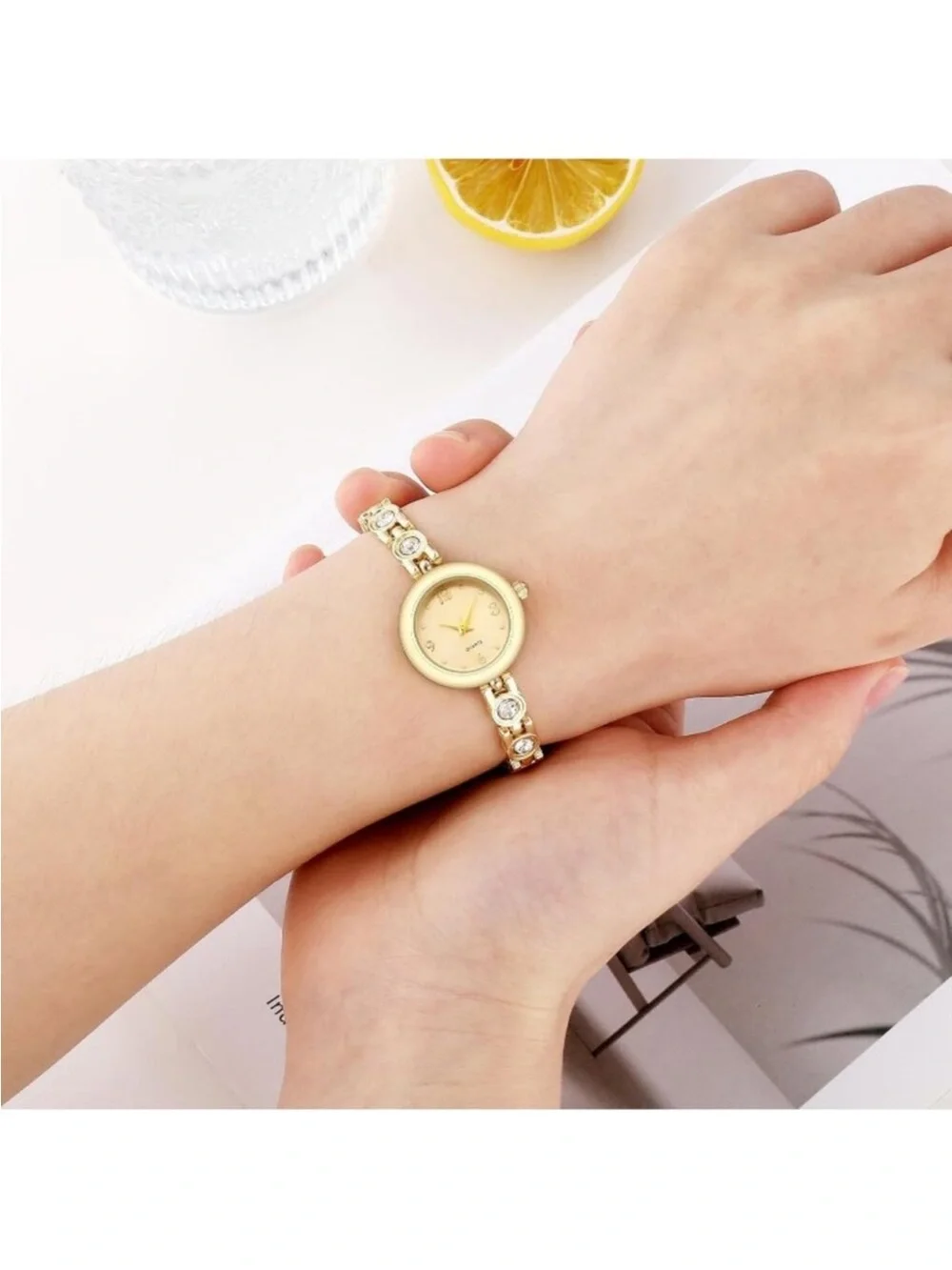 Women's All Gold Small Thin Analog Quartz Bracelet Dainty Waterproof Wrist Watch
